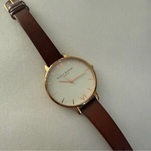 Olivia Burton Brown Leather Strap Gold Round Dial Watch